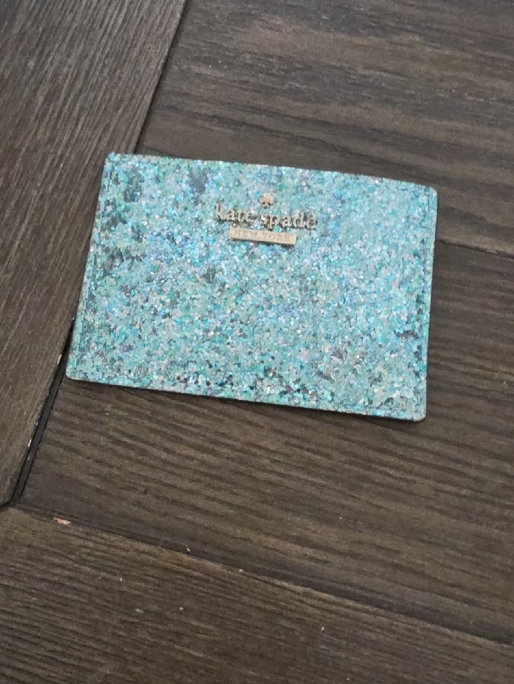 kate spade Glitter Card Case in Aqua Sparkle